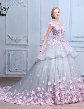 свадебное платье розово-голубых цветах